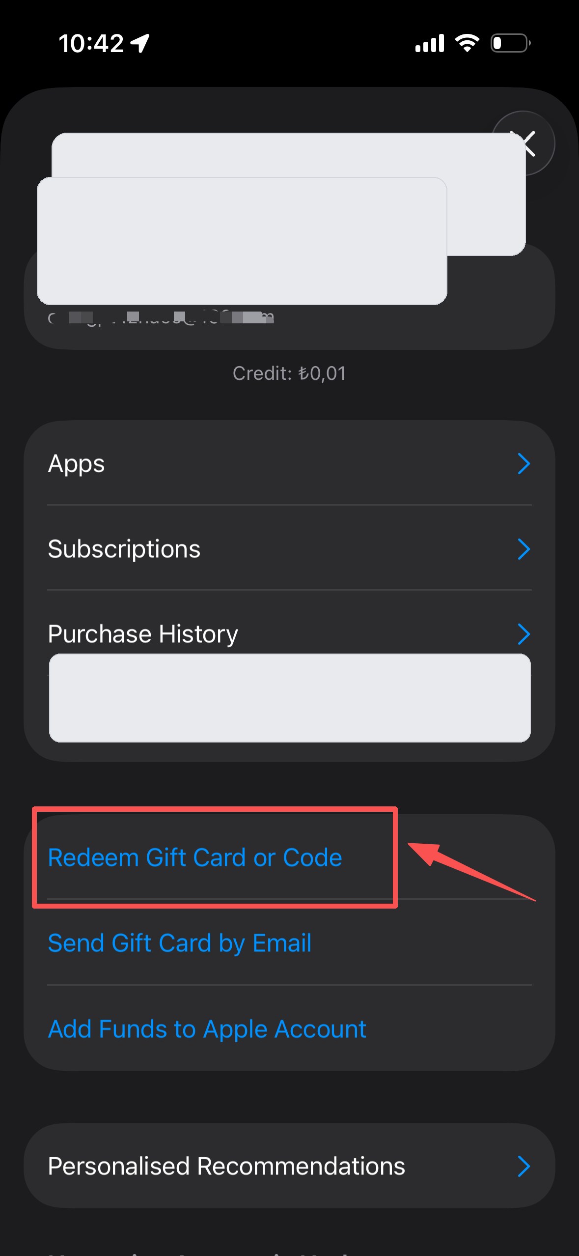 App Store Redeem Gift Card or Code 入口